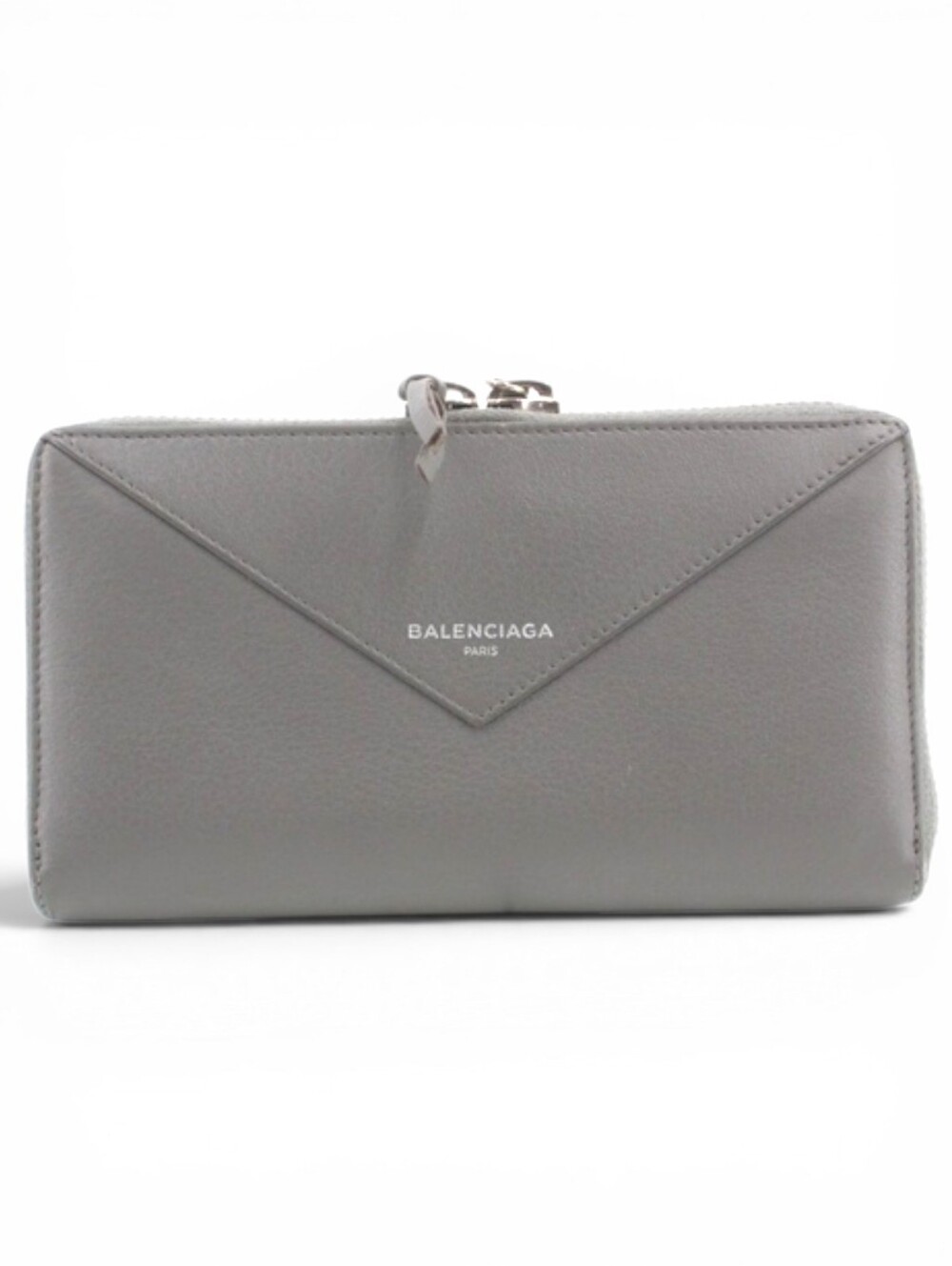 Balenciaga Grey Envelope Zip Leather Long Wallet Full Set